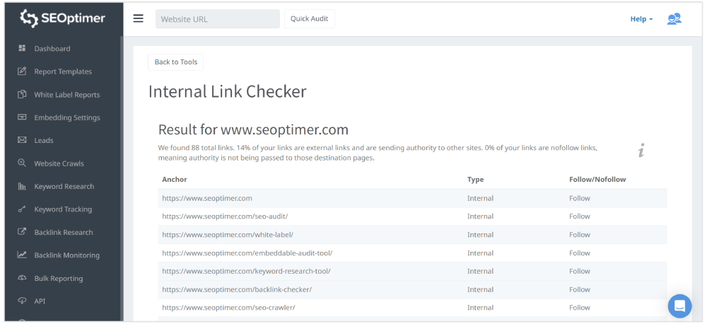 seoptimer controllo dei link interni